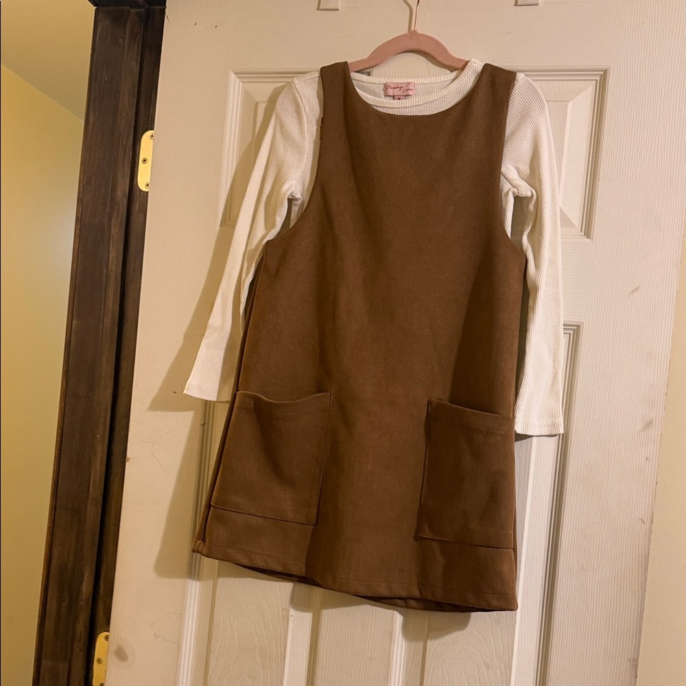 Brown Kids Casual Dress with Pockets